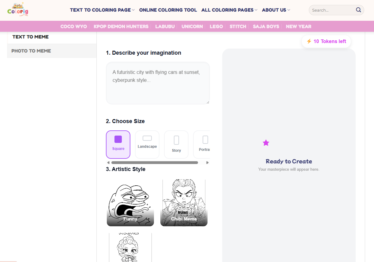 Colorig AI Meme Coloring Pages Generator screenshot 1