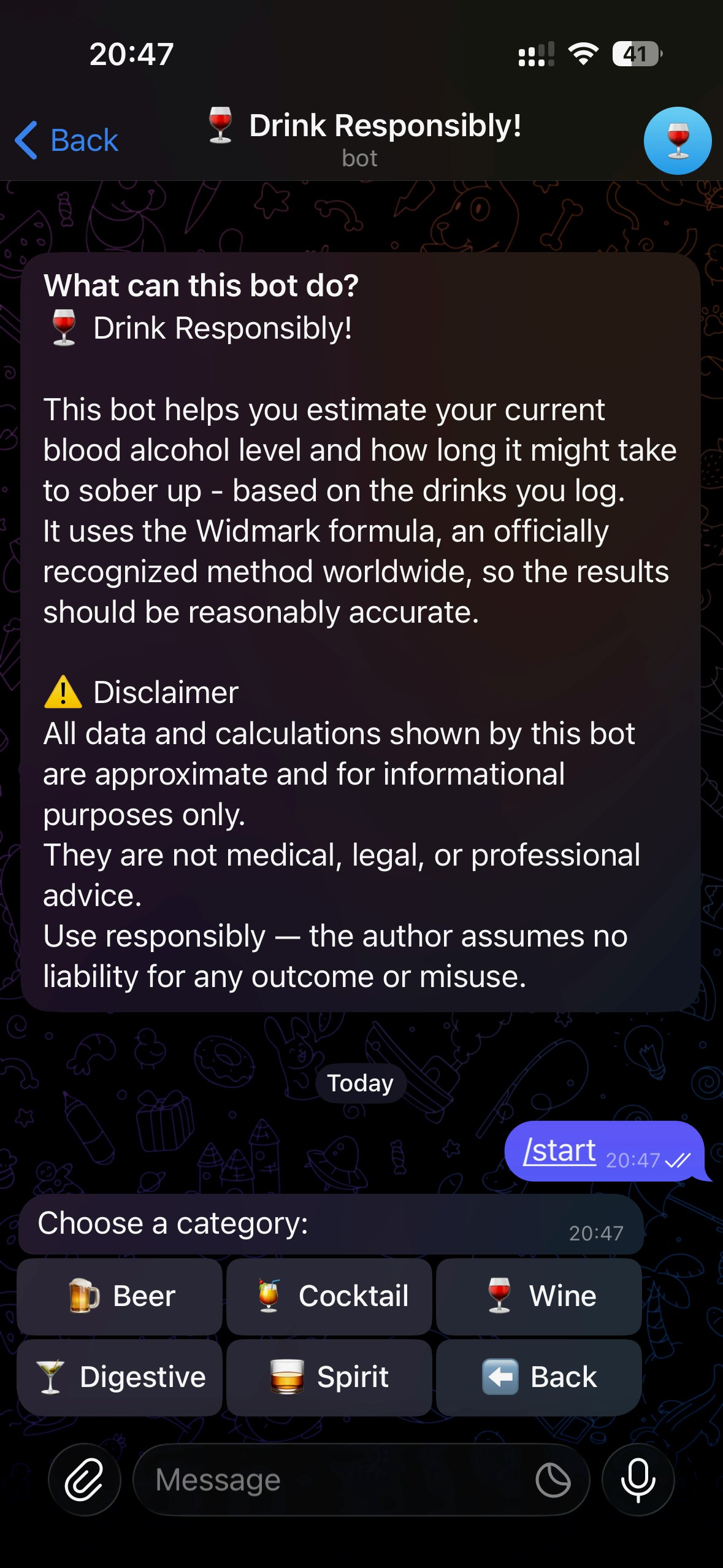 Drink Responsibly — BAC Tracker Bot screenshot 2