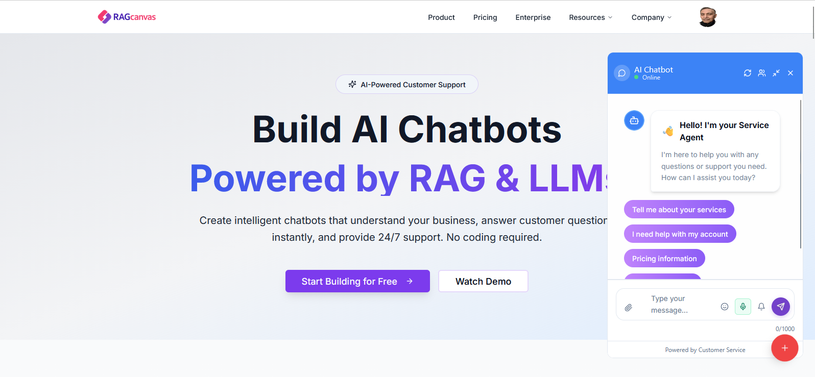 RAGcanvas Enterprise AI Chatbot Platform screenshot 1