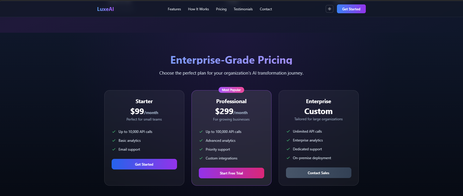 LuxeAI – Premium AI SaaS Landing Page screenshot 5
