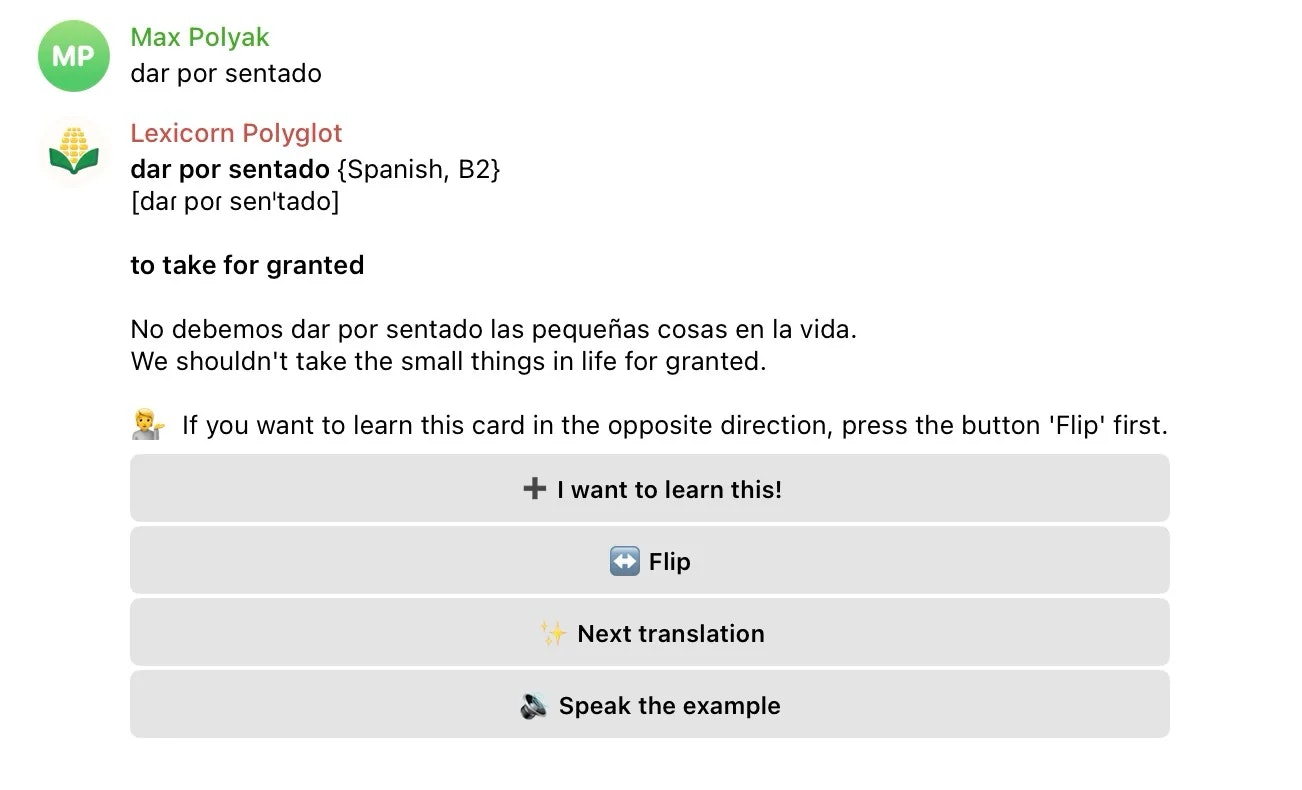 Lexicorn: Telegram Vocabulary Builder screenshot 1