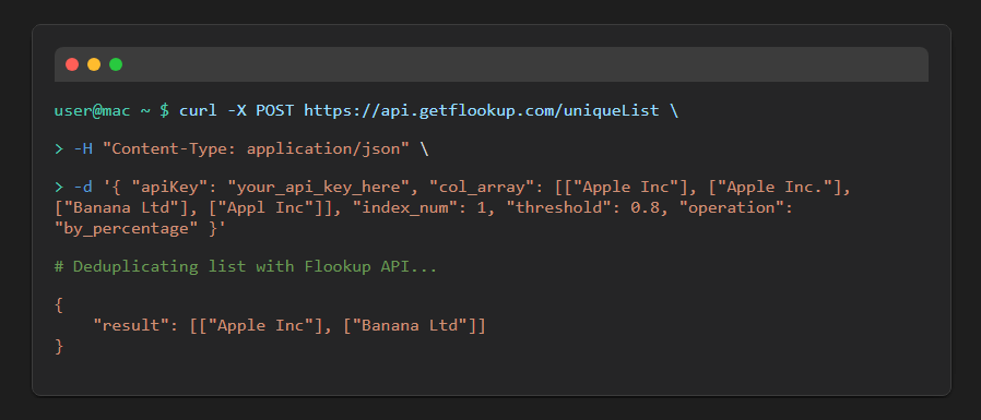 Flookup Data Wrangler: API screenshot 2