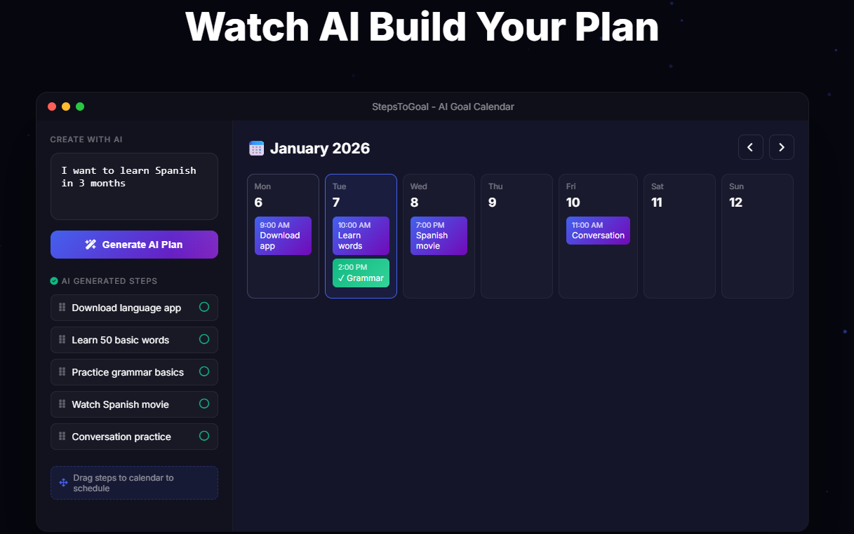 AI Goals Calendar 2026 – StepsToGoal screenshot 7