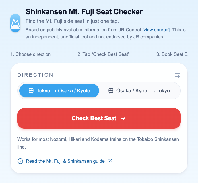 Shinkansen Fuji Seat Finder screenshot