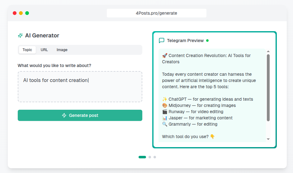 4Posts – AI Telegram Writer/Editor screenshot 1