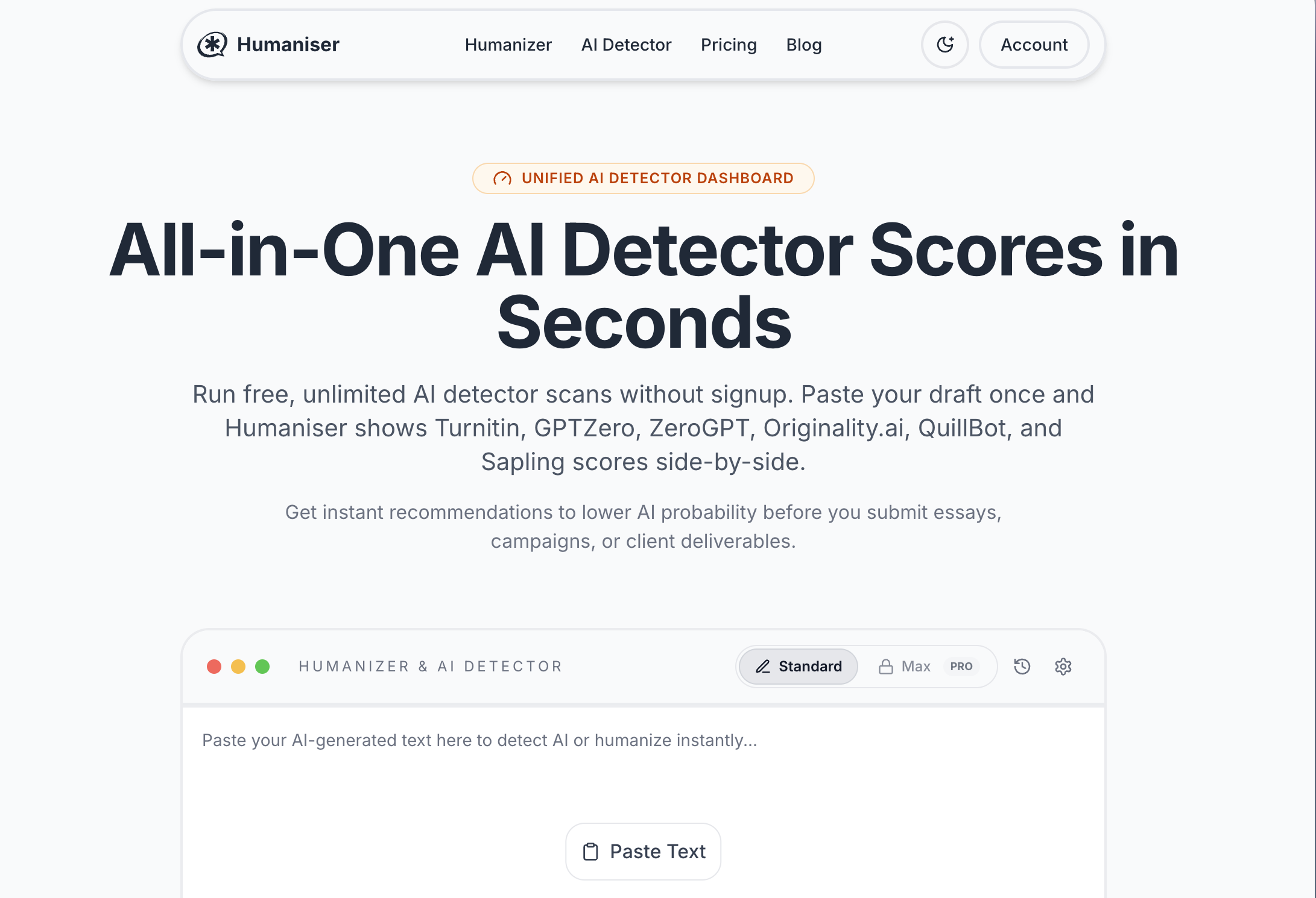 Humaniser.com screenshot 2