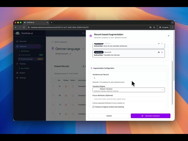 TuneTrain.ai screenshot