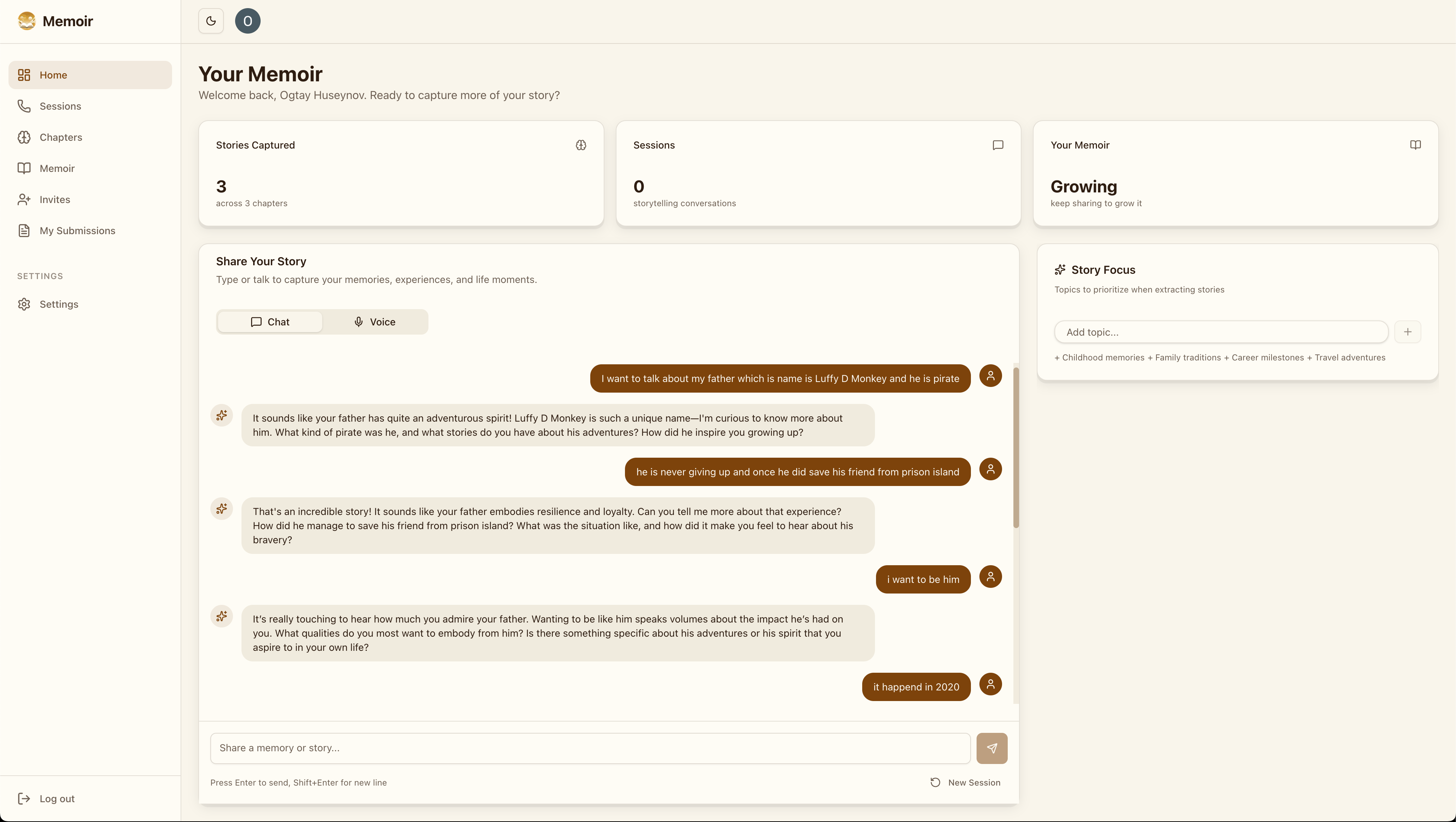 Memoir screenshot 2