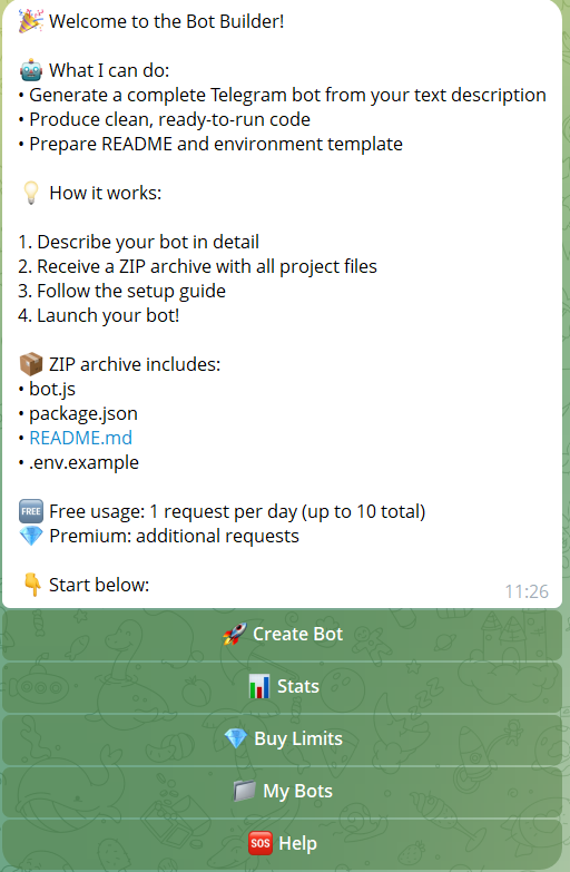 CreateBot — AI Bot Builder for Telegram screenshot 2