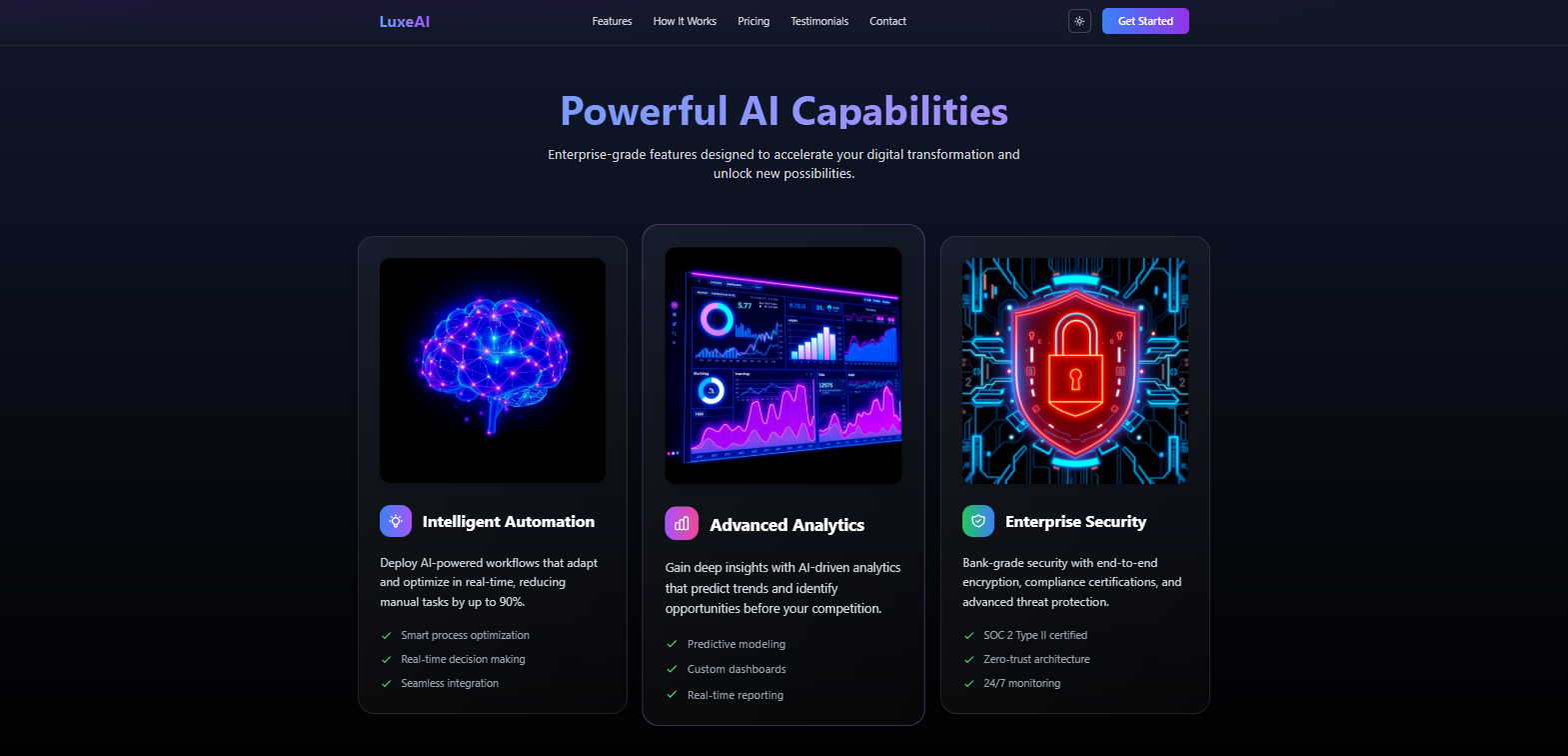 LuxeAI – Premium AI SaaS Landing Page screenshot 2