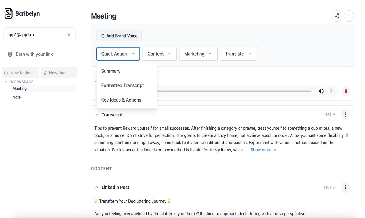 Scribelyn: AI Transcription & Content screenshot 2