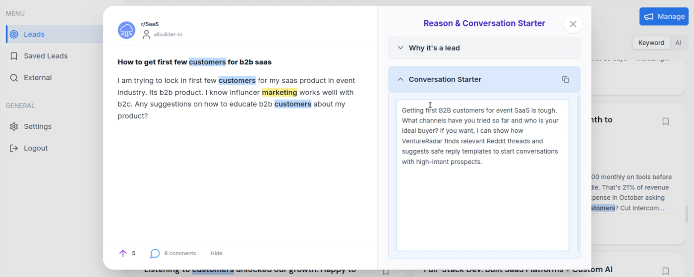 VentureRadar - Marketing using Reddit screenshot 2