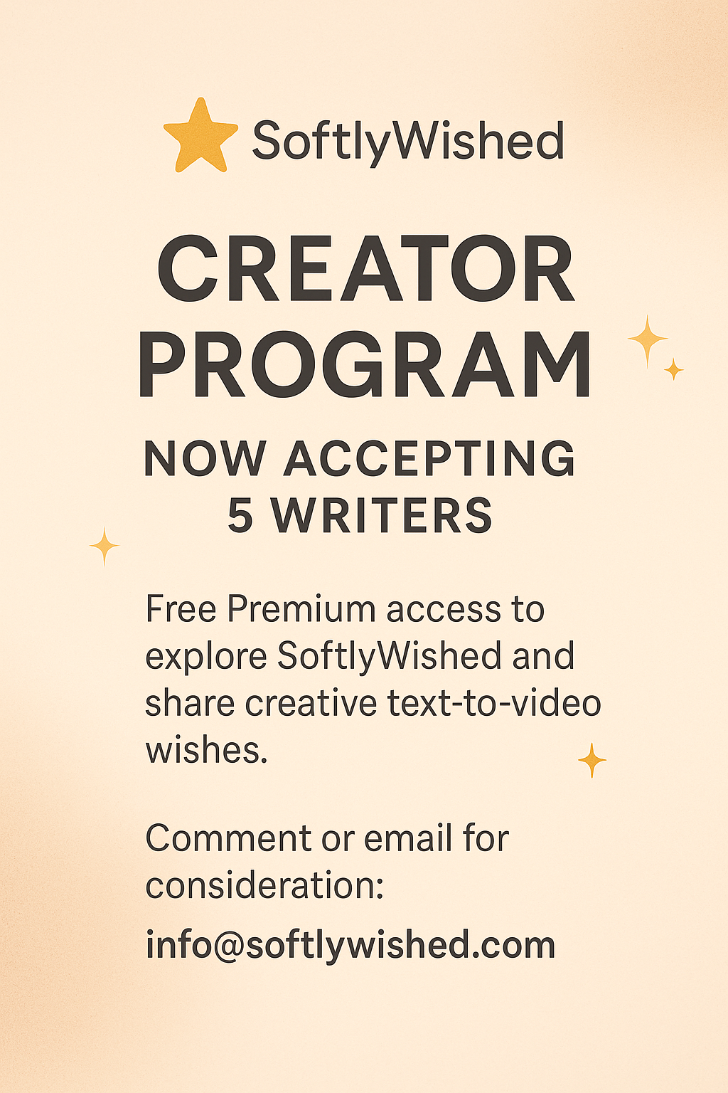 SoftlyWished: 5 Free Writer Passes
