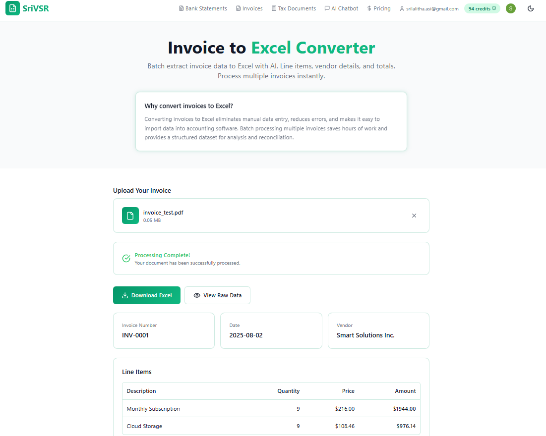 SriVSR – AI PDF to Excel Converter screenshot 4