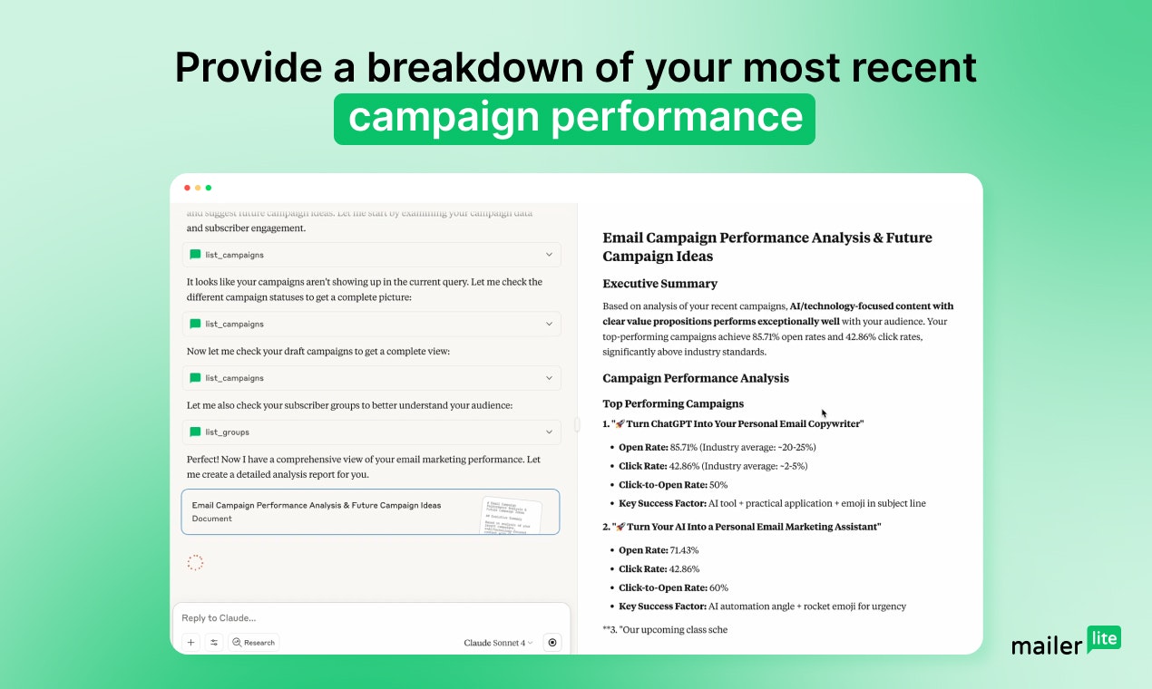 MailerLite email marketing MCP server screenshot 4