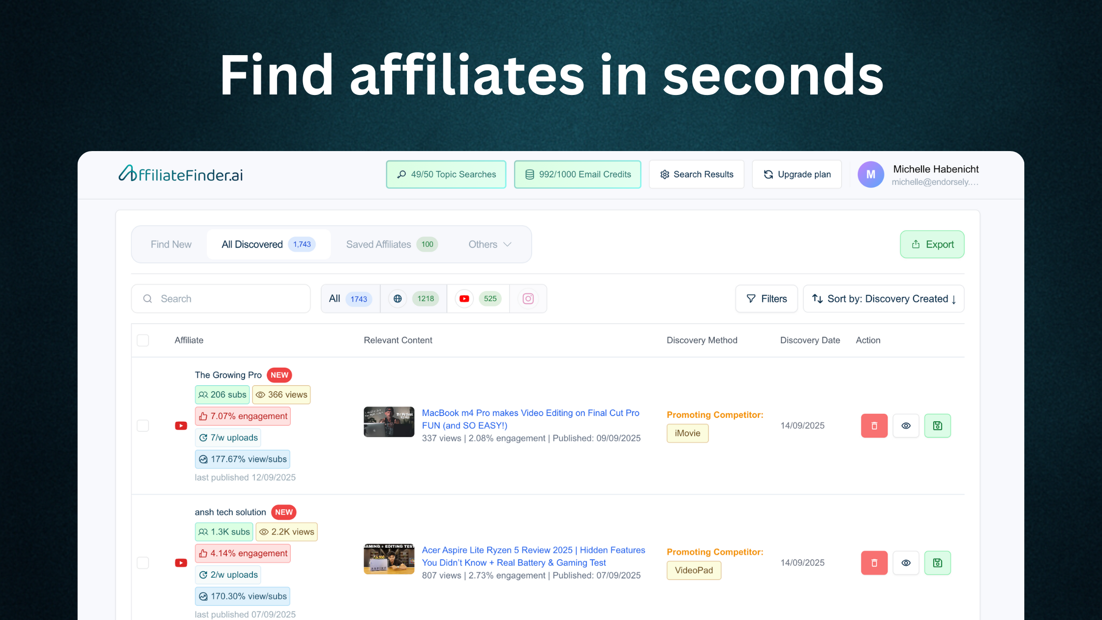 AffiliateFinder.ai screenshot 1