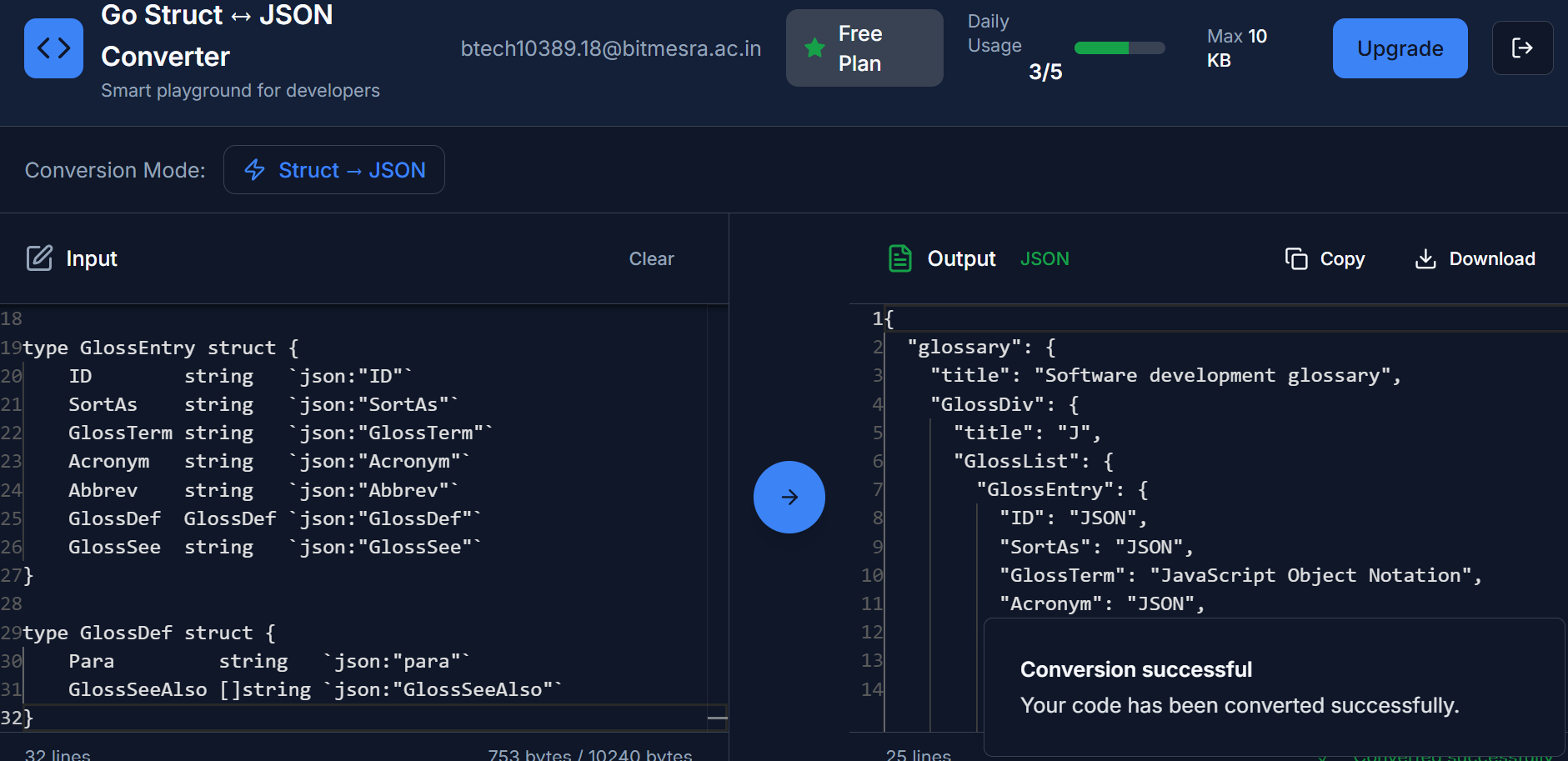 Go Struct to JSON Converter screenshot 2