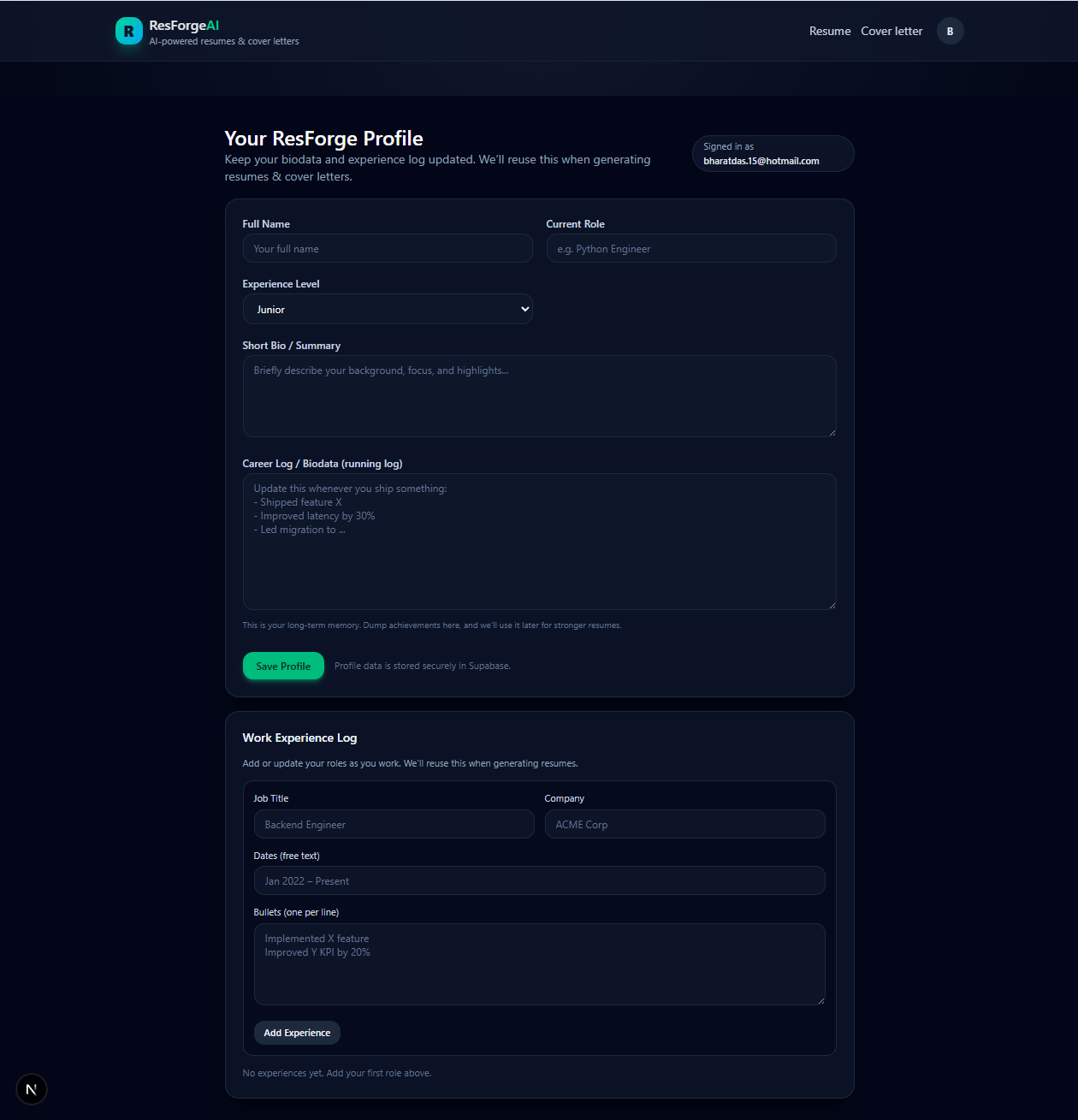 ResForge - AI Resume & Cover Letter screenshot 1