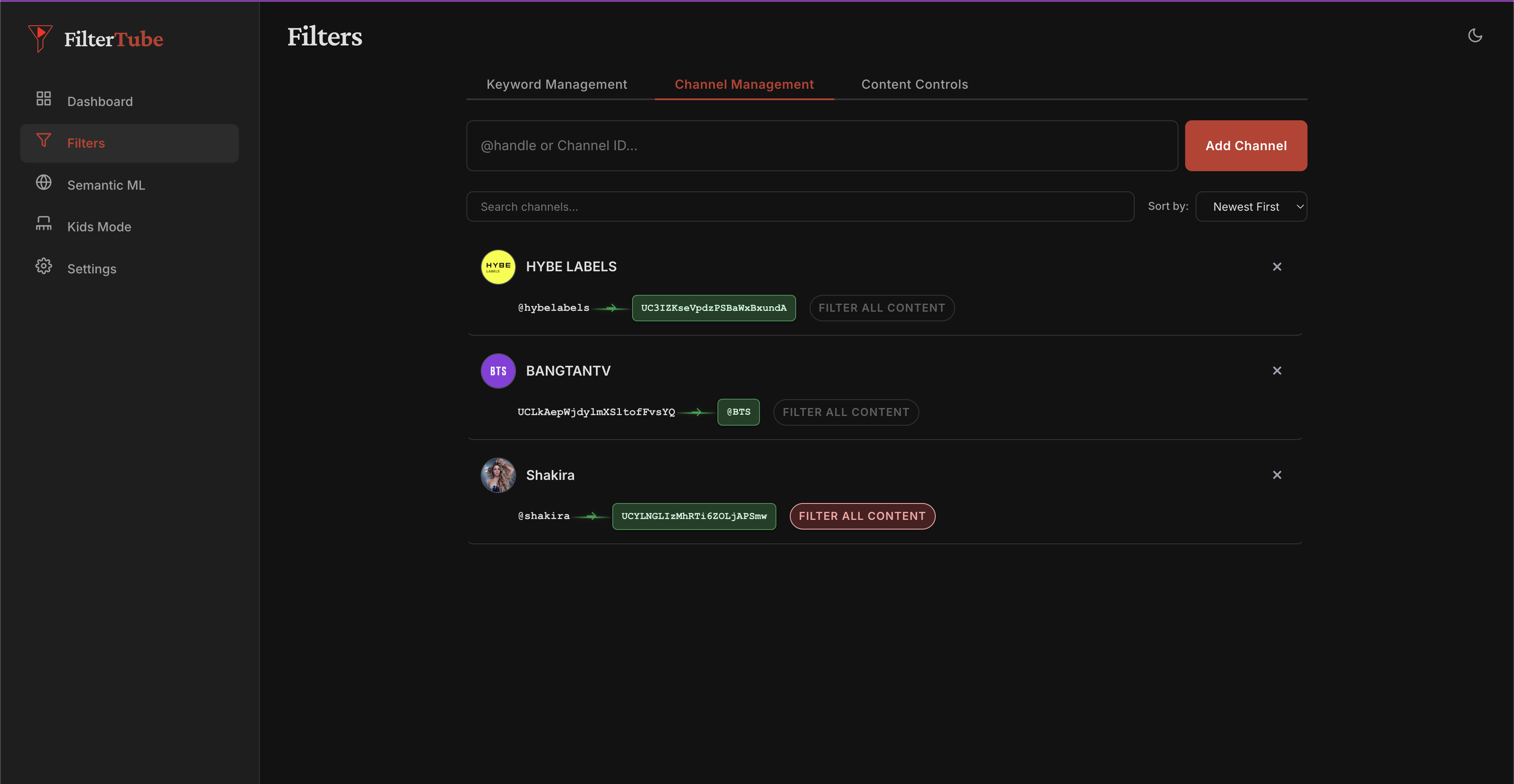 FilterTube screenshot 2