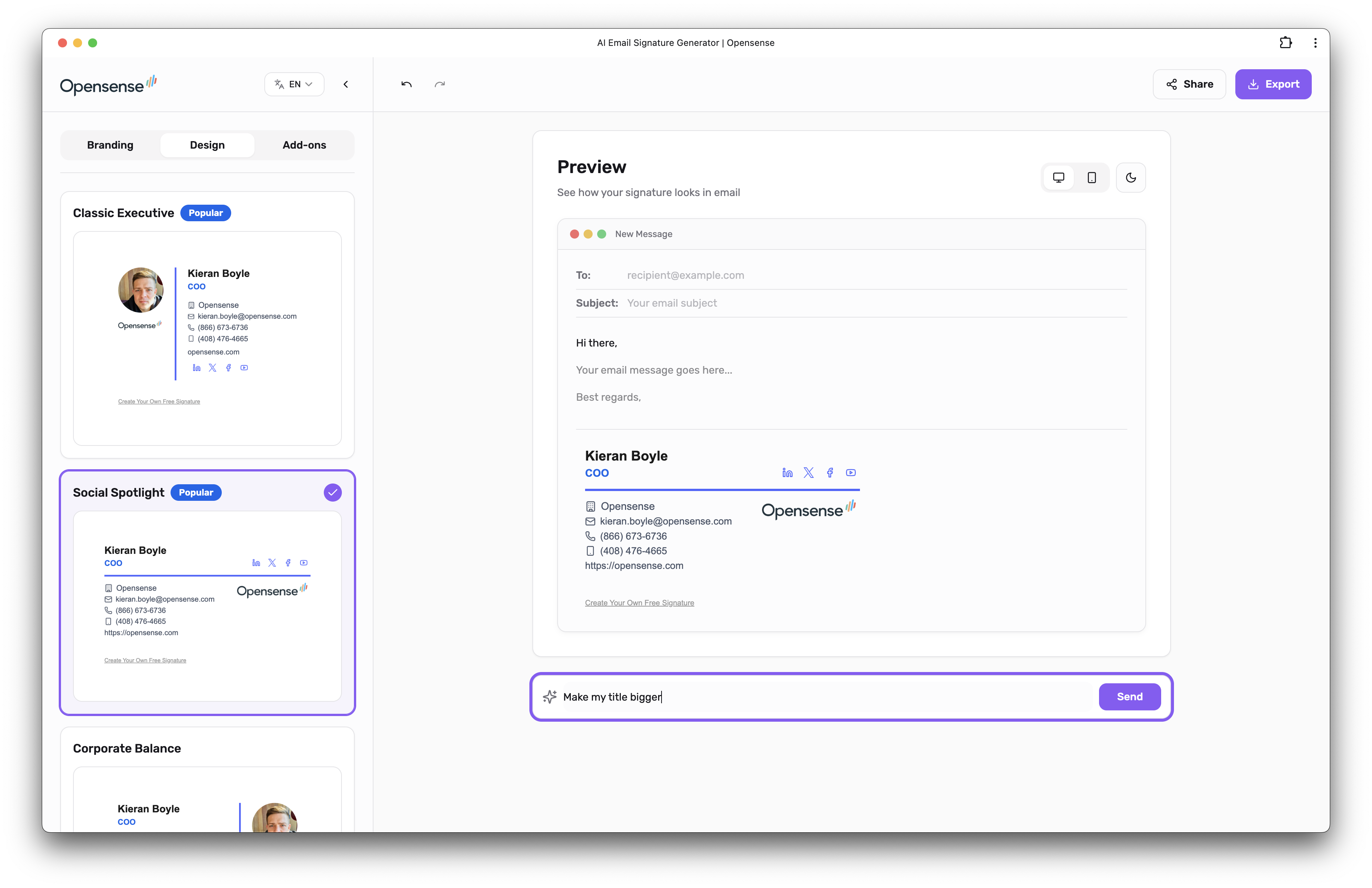 Opensense AI Email Signature Generator screenshot 7