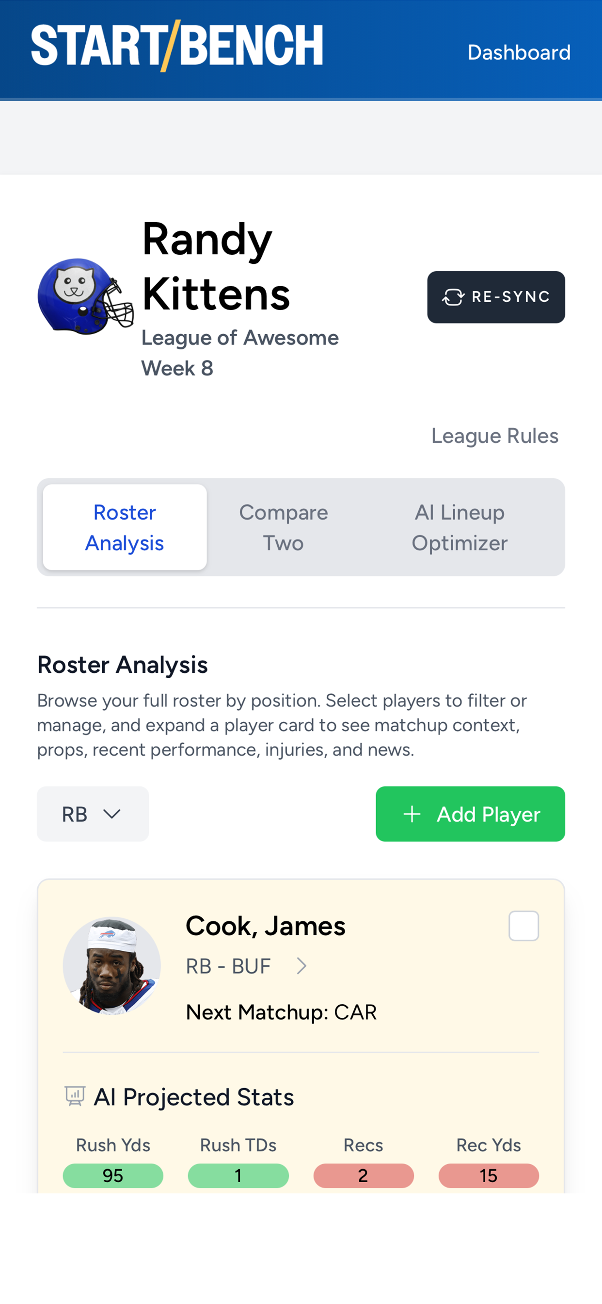 Start Bench AI Fantasy Football Lineups screenshot 7