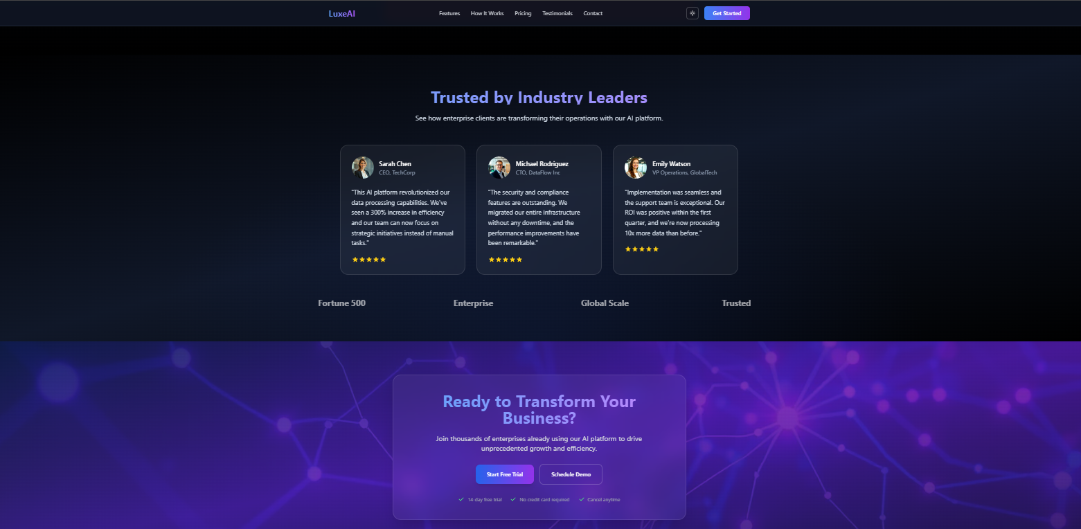 LuxeAI – Premium AI SaaS Landing Page screenshot 6