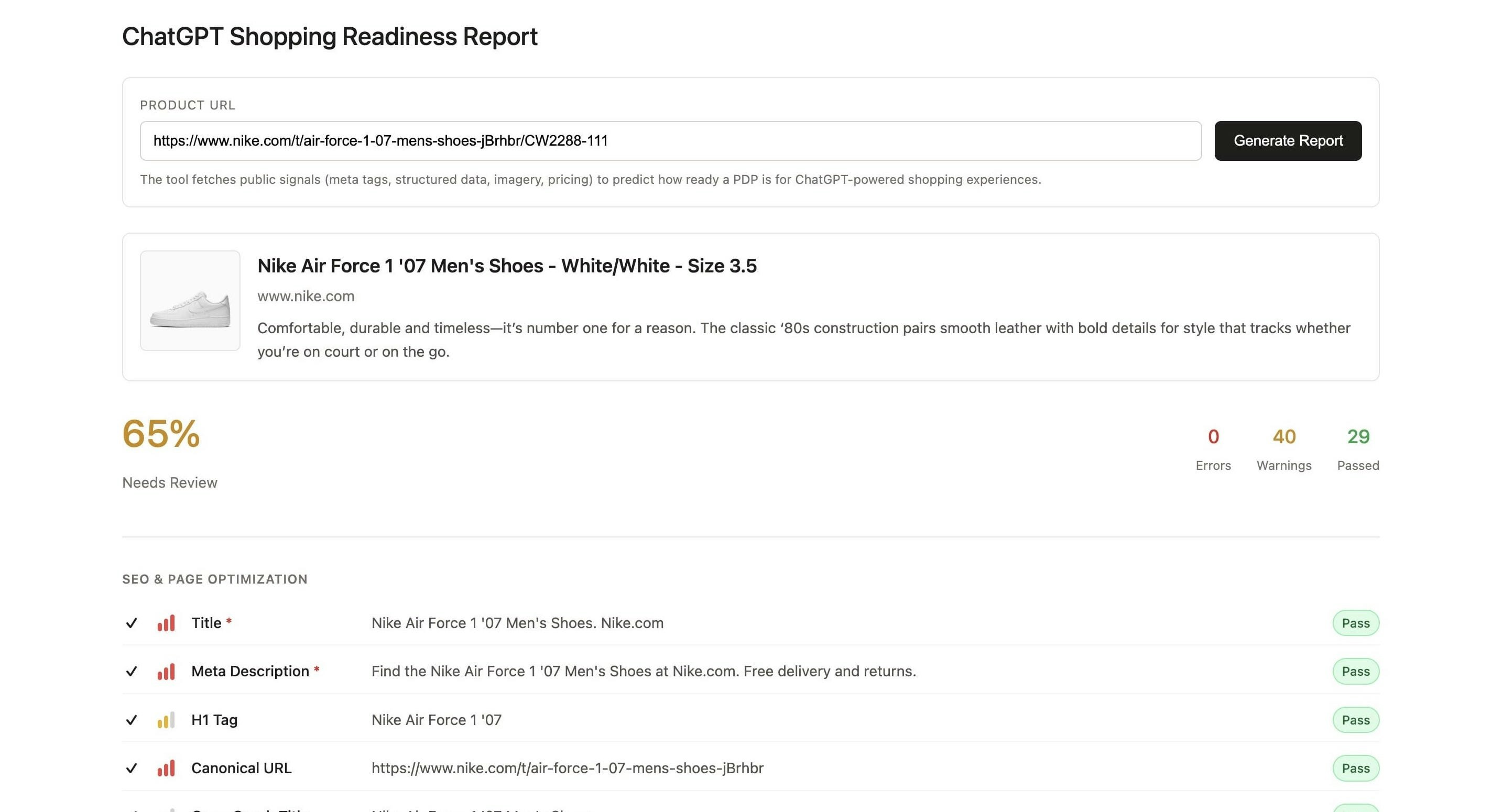 Free ChatGPT Shopping Readiness Report screenshot 1