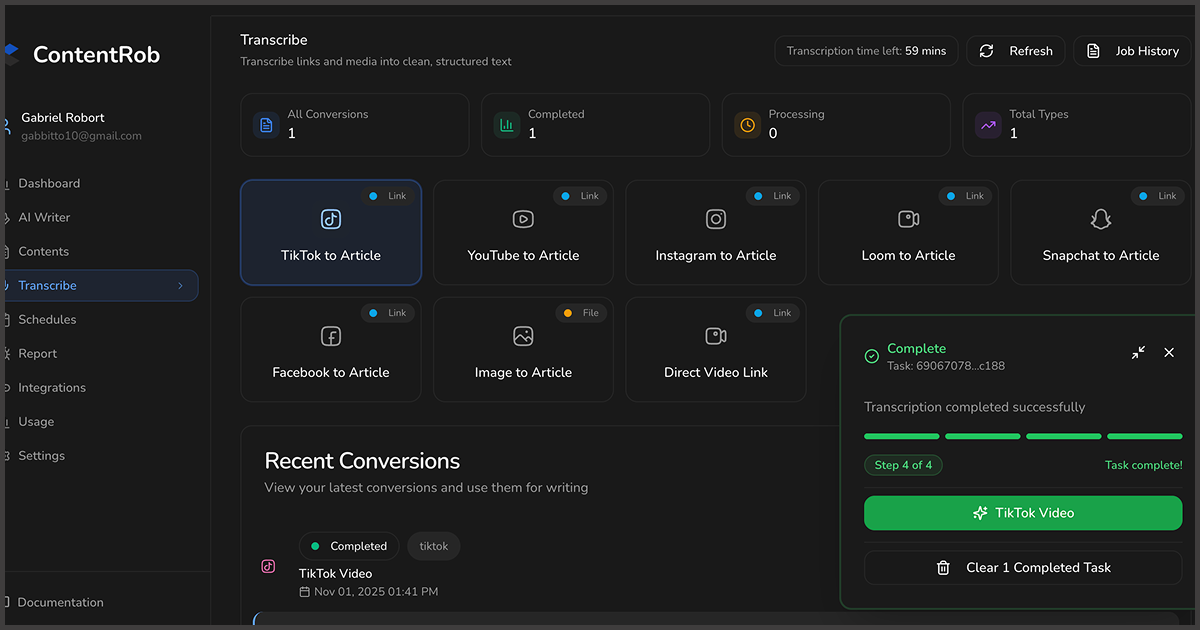 ContentRob-Social videos to SEO articles screenshot 3