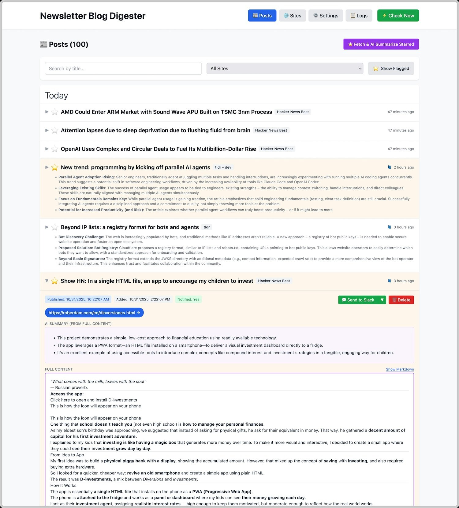 Open source newsletter digester screenshot 4
