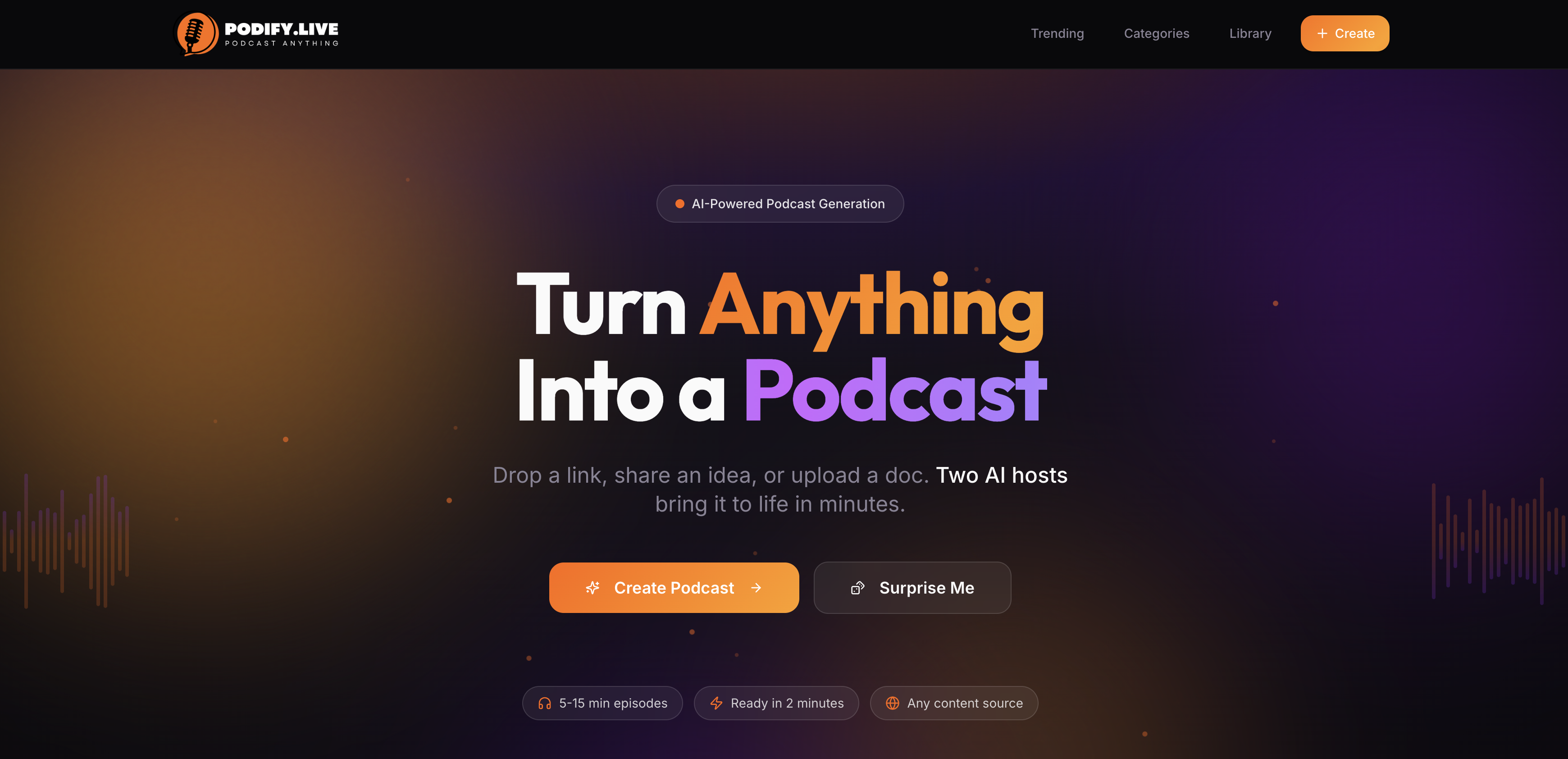 Podify Live - Podcast Anything! screenshot 1